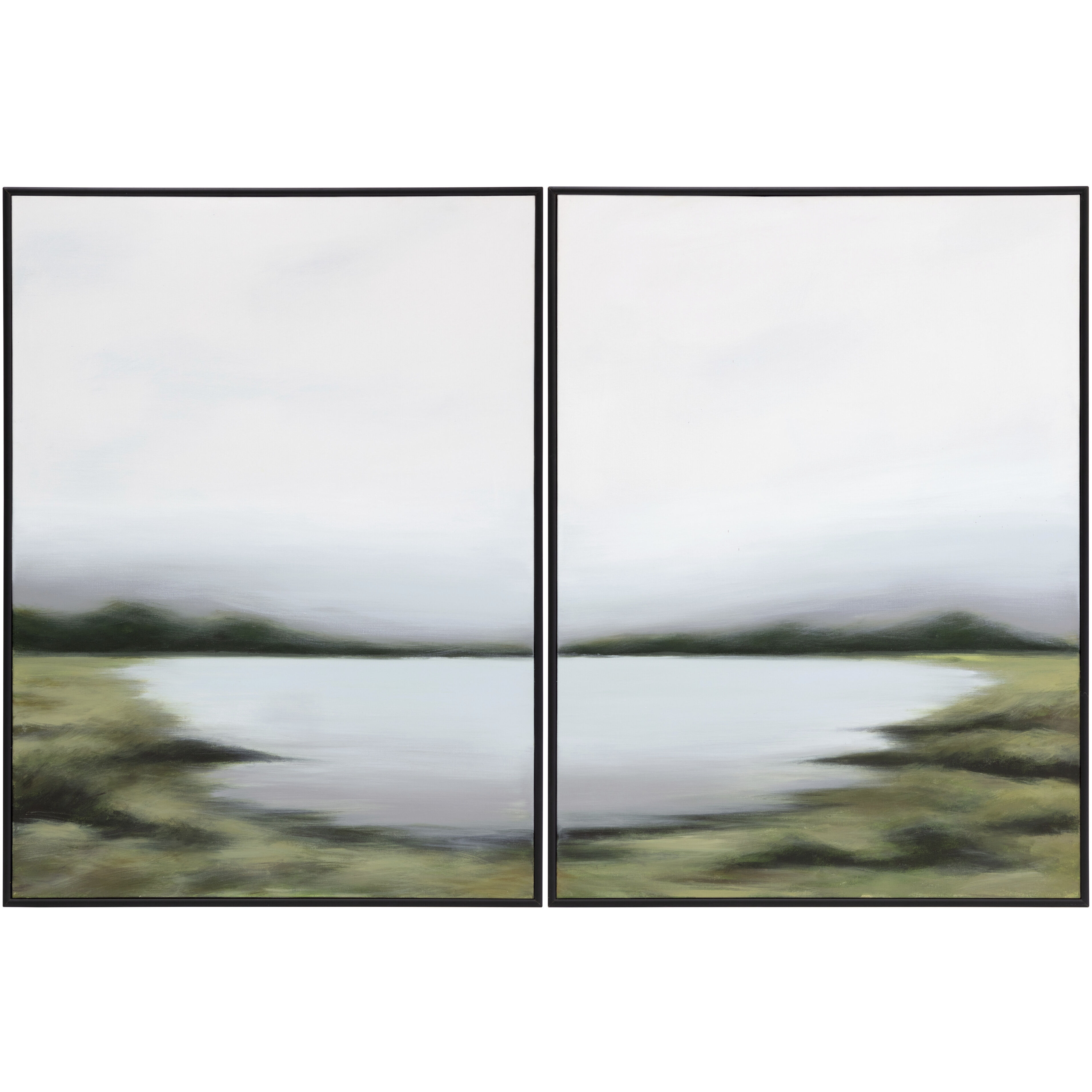 Lakeside Views 48 X 36 inch Hand Painted Art, Set Of 2